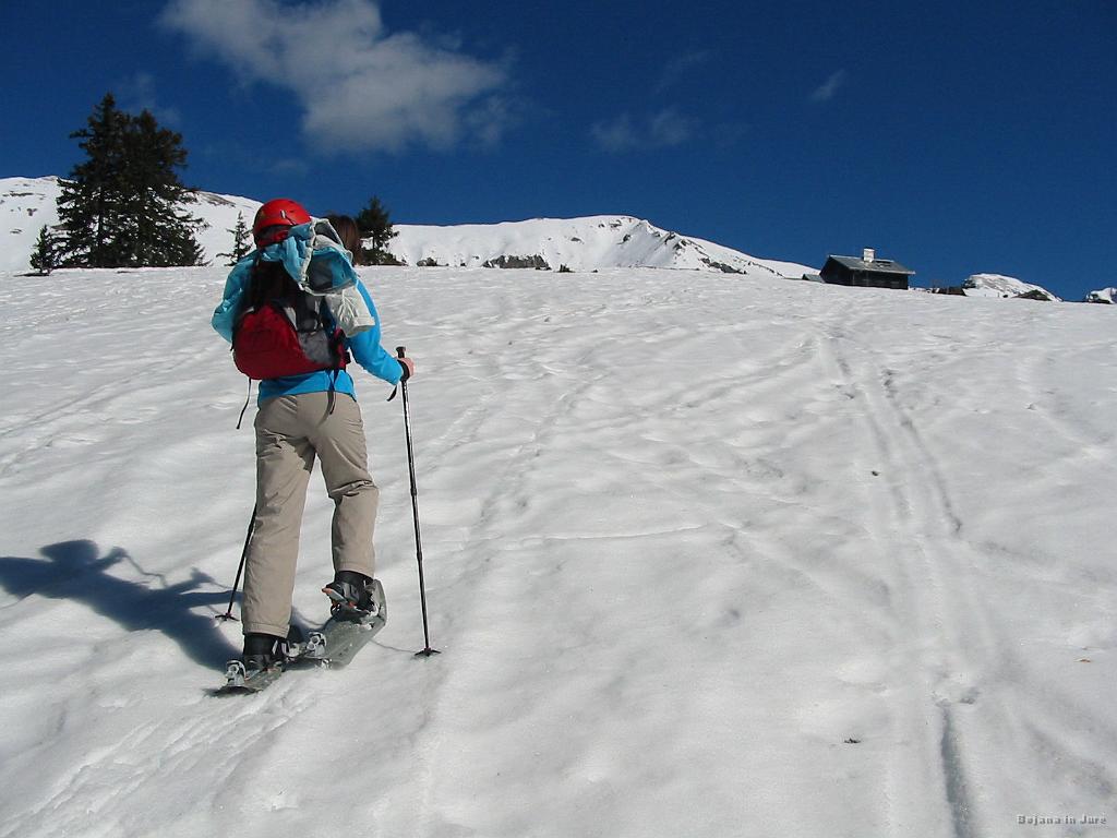 Slike_08.jpg - Bojana v krpljah. Sicer tu do koče ni bilo potrebe, vendar pa je bilo nekoliko višje zelo ugrezljivo.