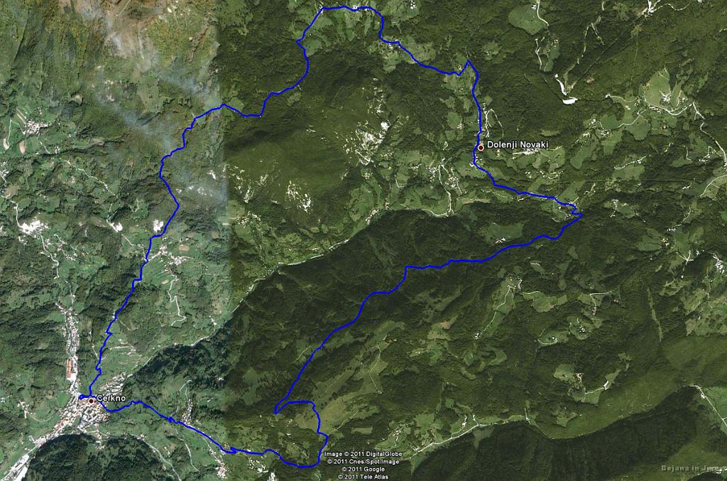 Slika_01.jpg - Prehojena pot. Začetek itak v Cerknem, Labinje, Novaki, Škofje, Čeplez in Cerkno. 6 ur.