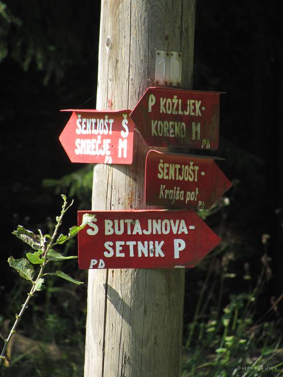 Slika_20.jpg - Razpotje. Mogoče kdo ve, kaj pomenijo črke zraven? Mogoče ''Koreno, Minutko'', ''Setnik, Precej'', ''Šentjošt, Še malo''...