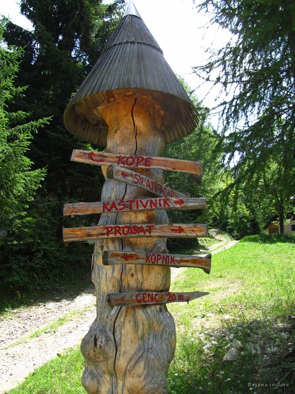 Slika_189.jpg - Zgornja puščica kaže smer najinega prihoda, mahnila pa jo bova po cesti do spodnje postaje sedežnice Kaštivnik.