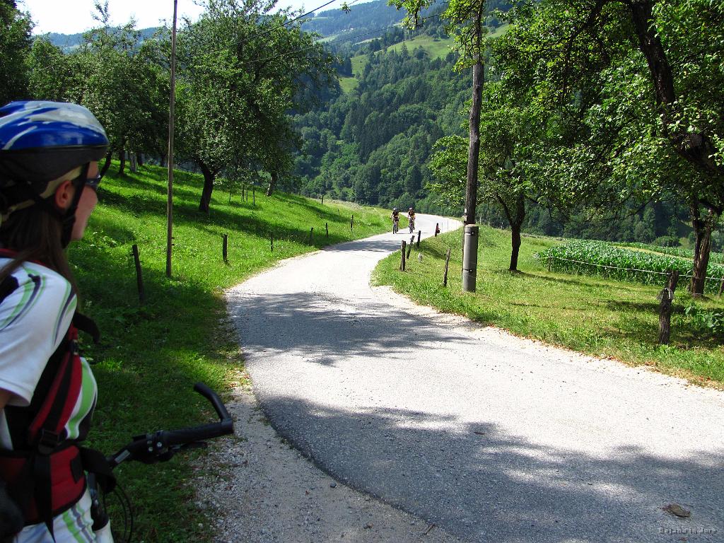 Slika_291.jpg - Spet pri kravicah na kmetiji, kjer so nama osvežili zaloge vode. Saj bi si jo sama iz korita, pa je baje nehala teči, ker je nekdo iz istega izvira tisti dan napolnil bazen... Hvala še enkrat, odlična je bila.