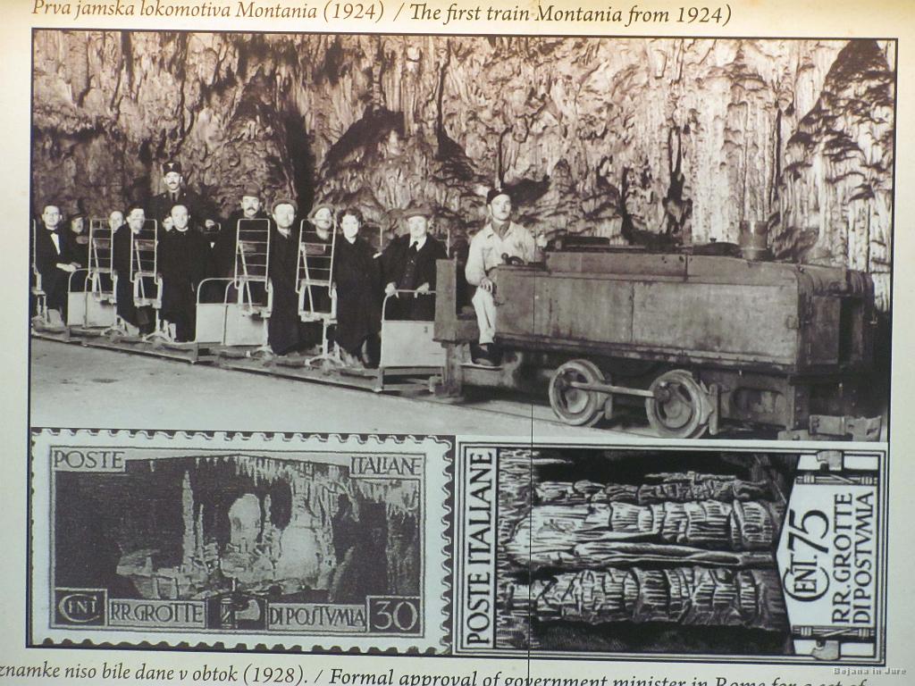 Slika_54.jpg - Prvi vlakci so bili namenjeni gospodi in niso imeli lokomotive. Bili so vozovi na tirih, ki so jih potiskali ljudje. Šele kasneje so vpeljali parne in dizelske lokomotive, no danes pa jih poganja elektrika. Zaradi uporabe fosilnih goriv (vlak in razsvetljava) je v jami ogromno saj, ki jih je nemogoče odstraniti. Zanimiv pa je bil tudi podatek, da kapnike 1x letno operejo in s tem odstranijo prah in nečistoče, vendar se je morda podatek nanašal na Lepe (bele) jame.