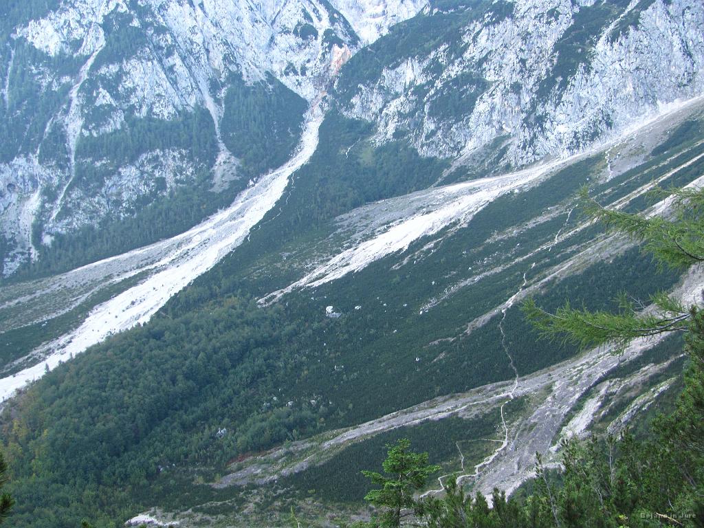 Slika_011.jpg - Lepo vidni obe poti v smeri Ledin oz. Kranjske koče na Lendinah. Levo je lovska in desno pot, ki se nato loči v smeri slovenske in poti skozi Žrelo. Vse tri sva že obdelala, nazadnje skozi Žrelo in lovsko na smučarski ekspediciji na ledenik pod Skuto.