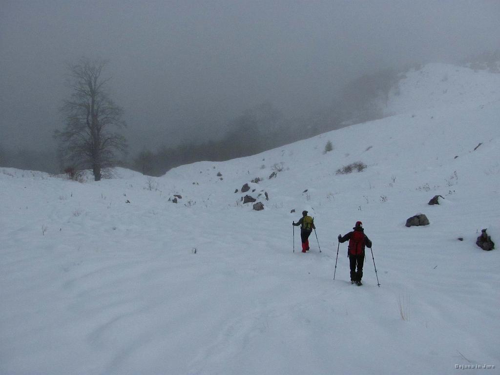 Slika_43.jpg - Kmalu ugledamo smučarsko špuro. Predvsem nas je zelo zamotila, saj ni bilo ravno jasno ali so bile špure za gor ali dol.