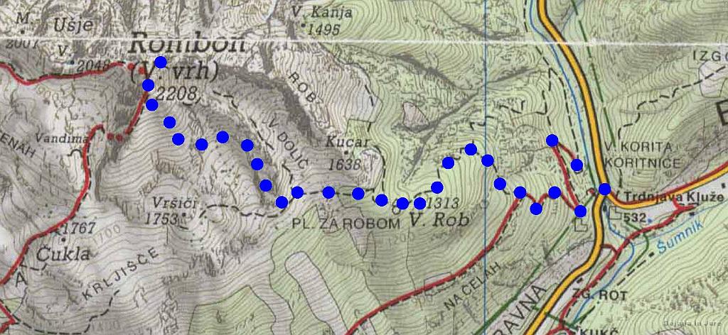 Slika_01.jpg - Približno 1700 m vzpona, in to po snegu (zadnijih 900 m) je naredilo vzpon ter sestop težak. Če bi na vrhu srečala koga z bovške strani, bi šla po drugi poti navzdol. Vendar v snegu ni za riskirati prav nič!